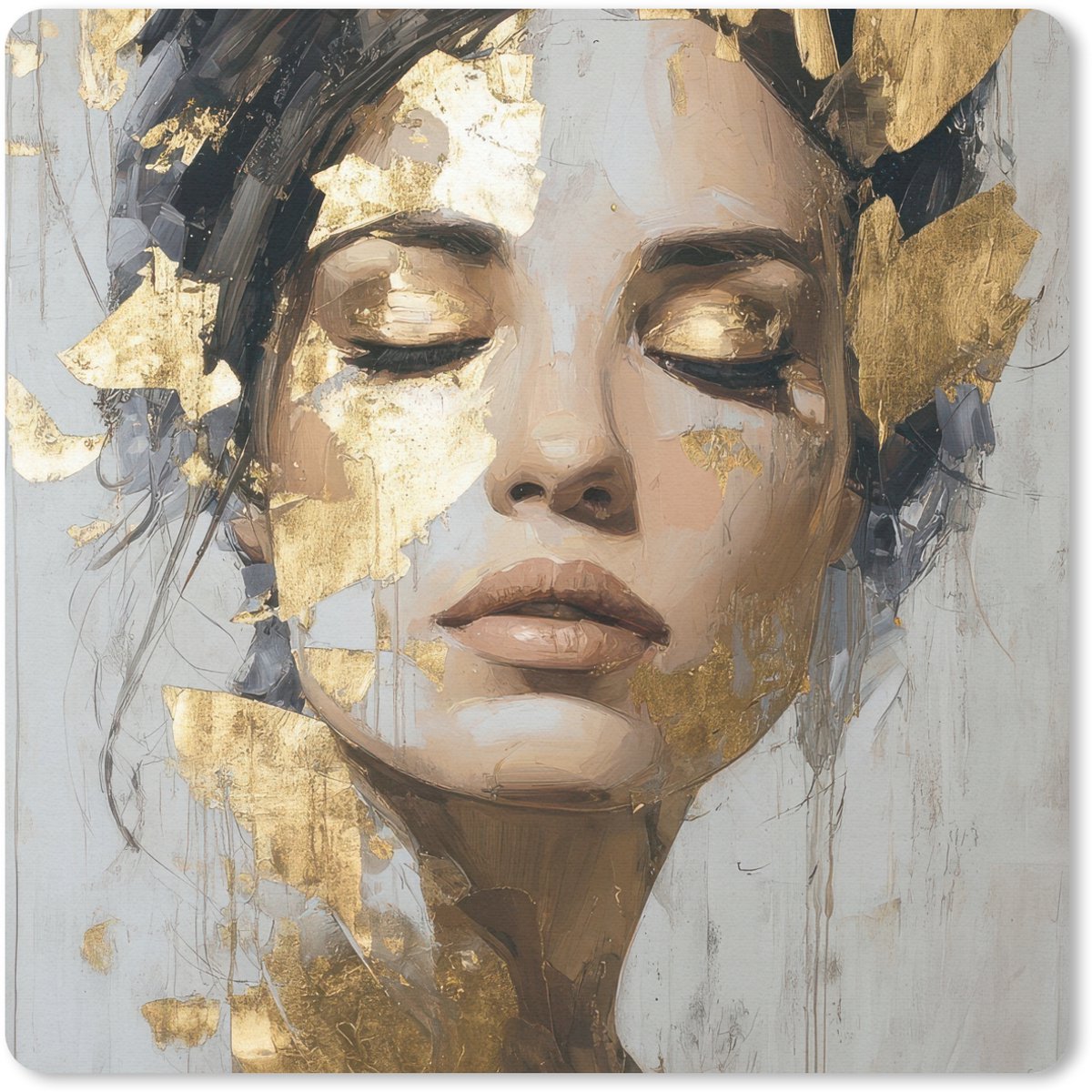Muismat 30x30 cm - Mousepad Sierlijk - Vrouw - Goud - Ogen - Muismatten
