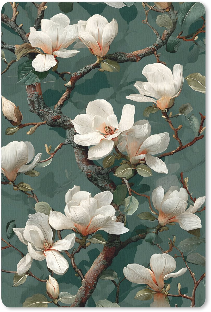 Muismat 18x27 cm - Mousepad Bloemen - Takken - Wit - Klassiek - Muismatten