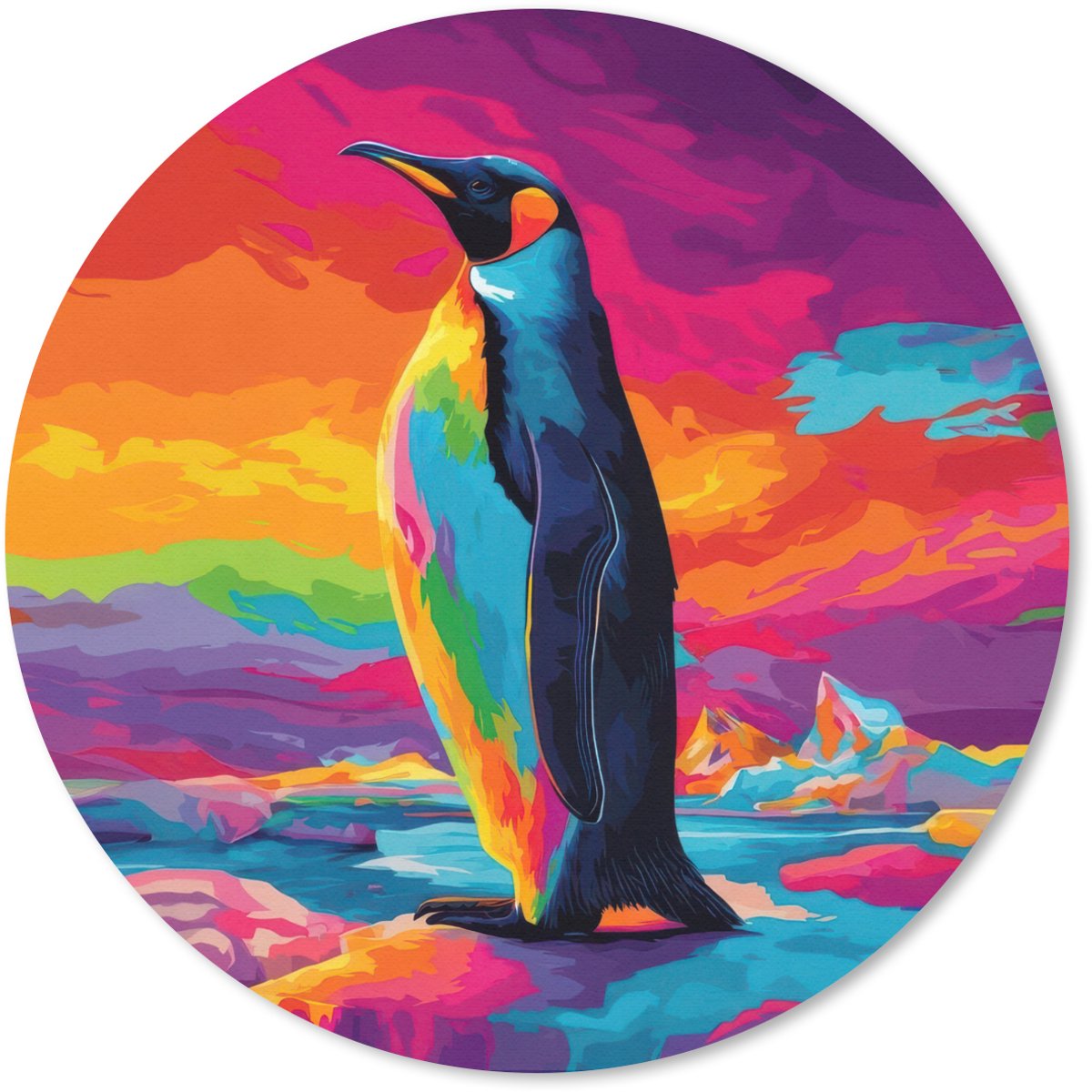 Muismat rond 50x50 cm - Mousepad Ijsschots - Pinguïn - Abstract - Lucht - Ronde muismatten
