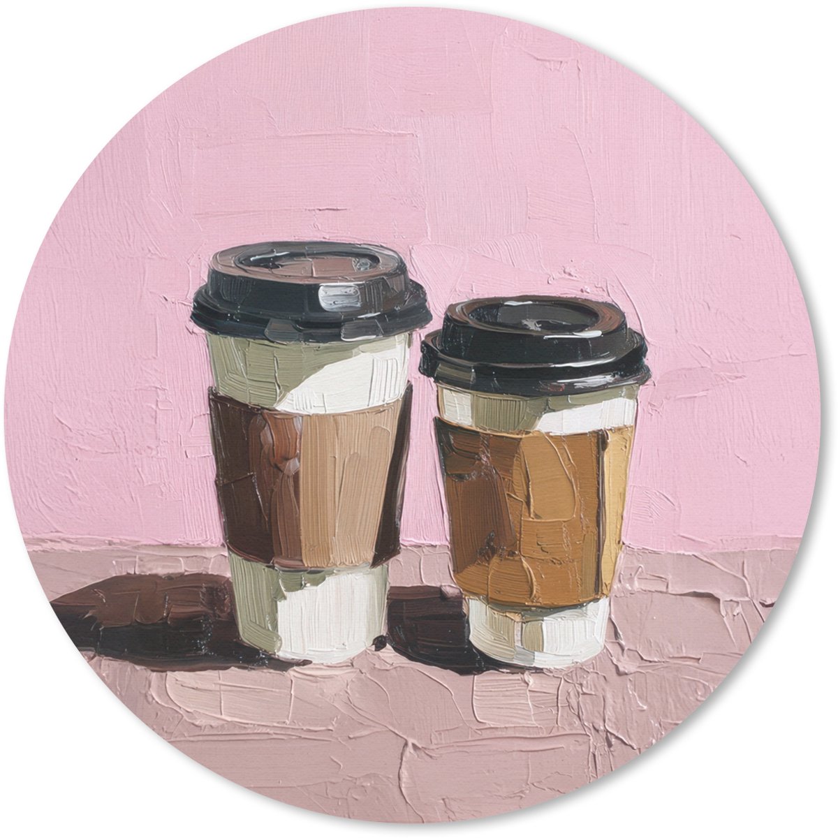 Muismat rond 30x30 cm - Mousepad Koffiebekers - Deksel - Verf - Textuur - Ronde muismatten