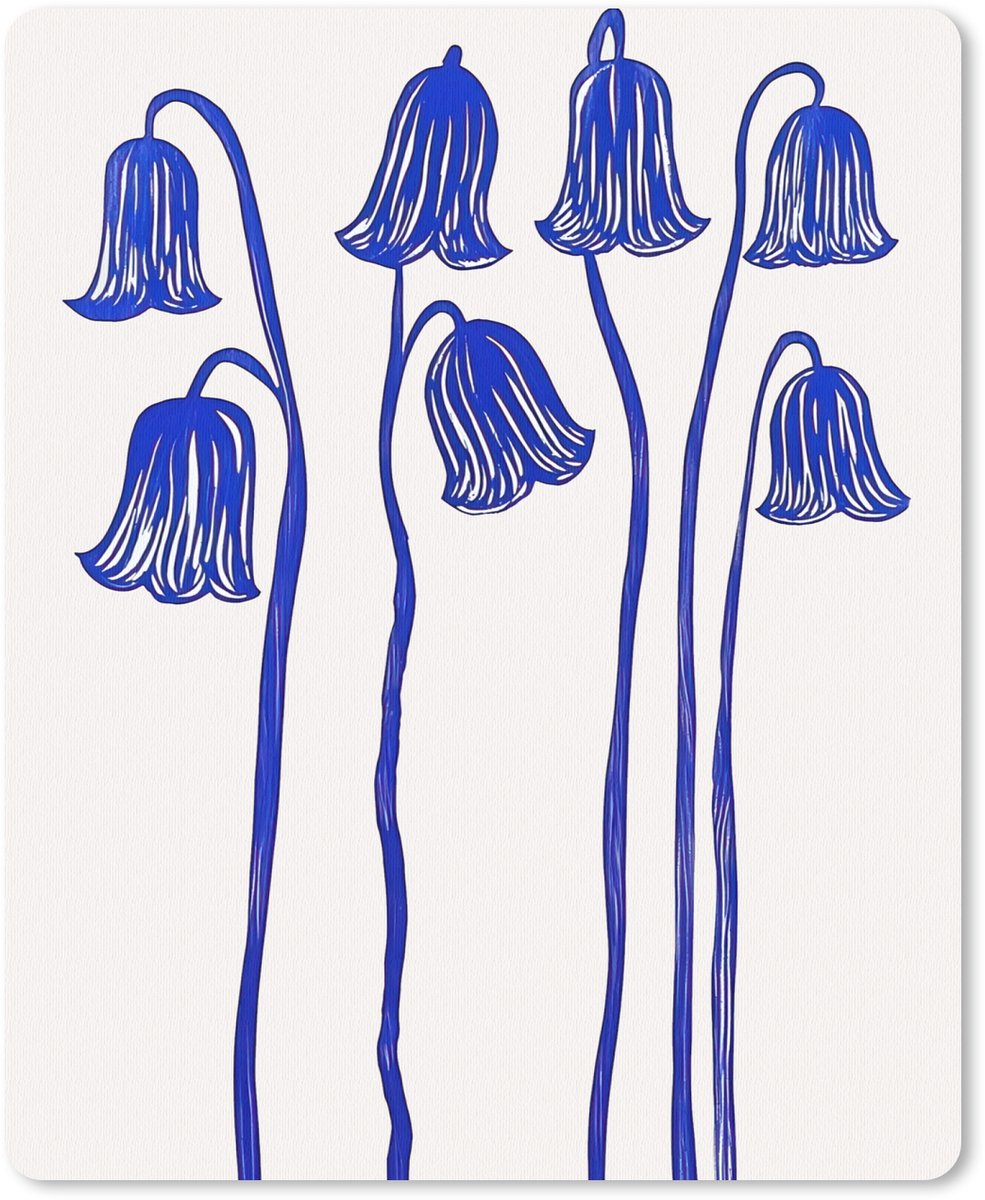 Muismat 19x23 cm - Mousepad Bloemen - Blauw - Lijnen - Bloemblaadjes - Muismatten