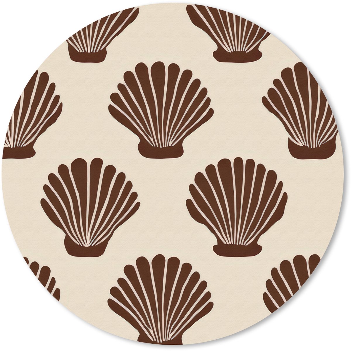 Muismat rond 50x50 cm - Mousepad Schelpen - Bruin - Patroon - Ronde muismatten