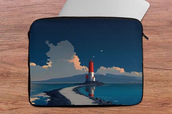 Laptophoes 17 inch - Vuurtoren - Zee - Wolken - Laptop sleeve - Binnenmaat 41x28 cm - Zwarte achterkant