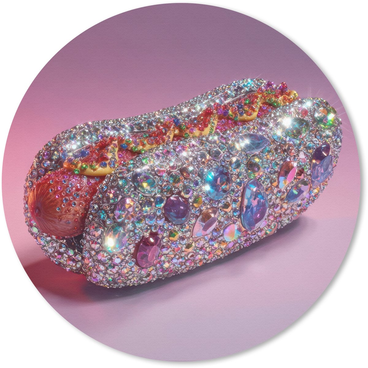 Muismat rond 30x30 cm - Mousepad Hotdog - Steentjes - Glitters - Paars - Ronde muismatten