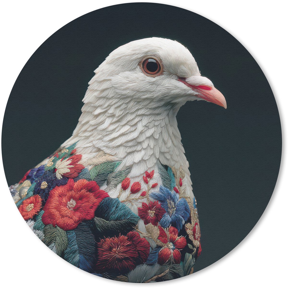 Muismat rond 50x50 cm - Mousepad Duif - Bloemen - Wit - Zwart - Ronde muismatten