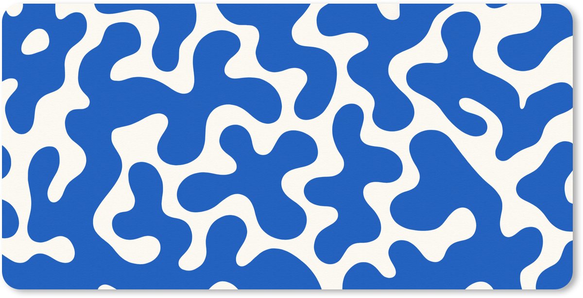 Muismat XXL 90x45 cm - Bureau onderlegger - Bureau mat Vormen - Abstract - Blauw - Golven - Bureaumat - Gaming mousepad xl - Bureaulegger groot - Computer deskmat