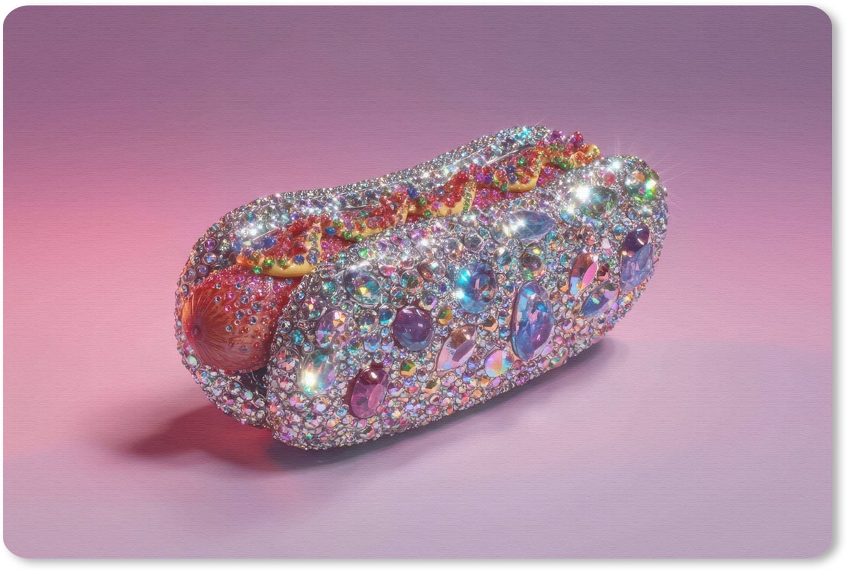 Muismat 27x18 cm - Mousepad Hotdog - Steentjes - Glitters - Paars - Muismatten