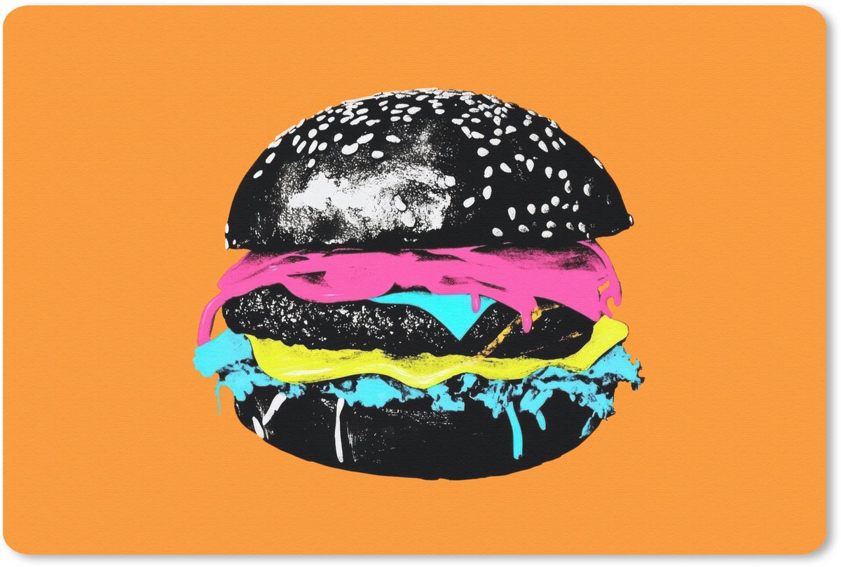 Muismat 27x18 cm - Mousepad Hamburger - Oranje - Neon - popart - Muismatten