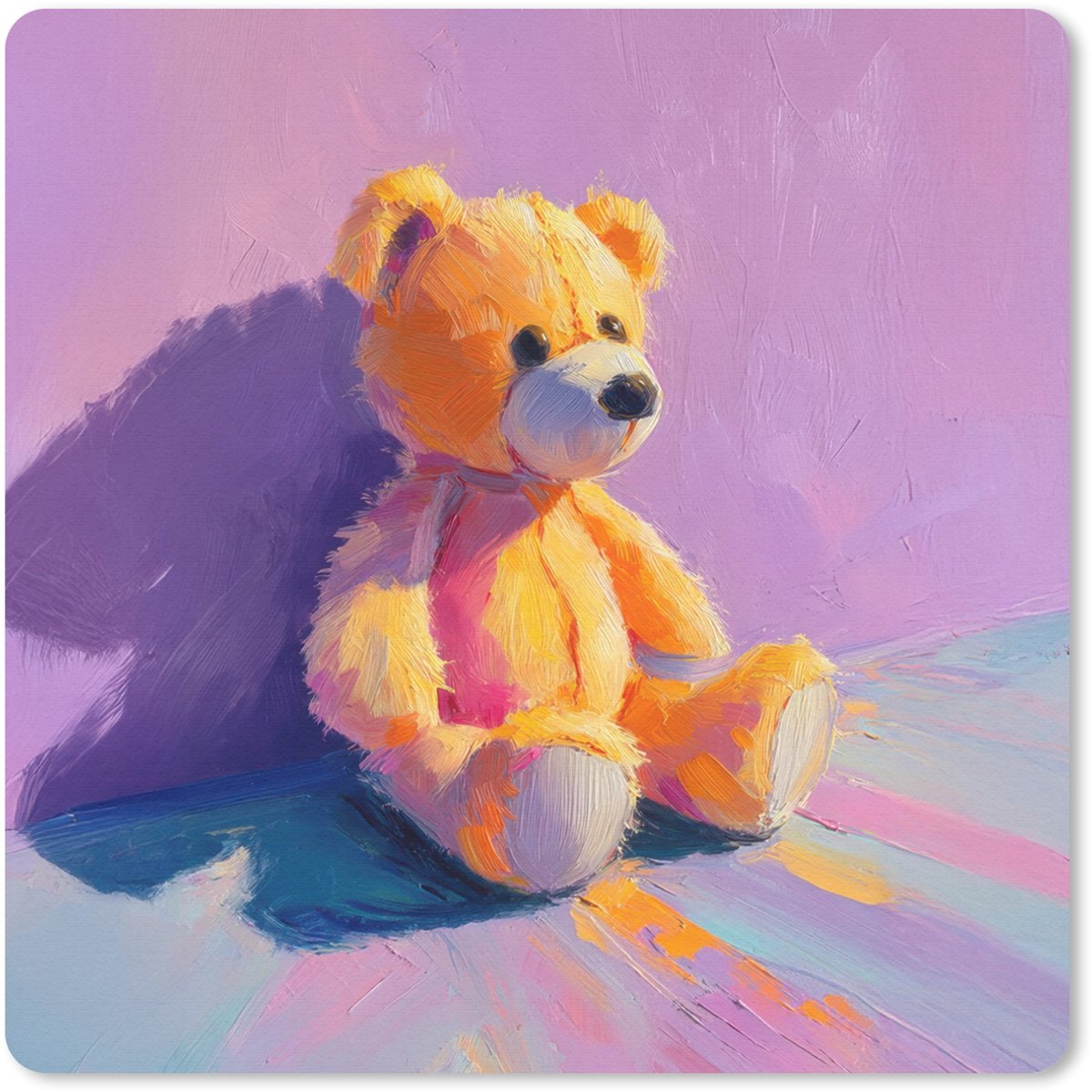 Muismat 20x20 cm - Mousepad Teddybeer - Schaduw - Penseelstreken - Paars - Muismatten
