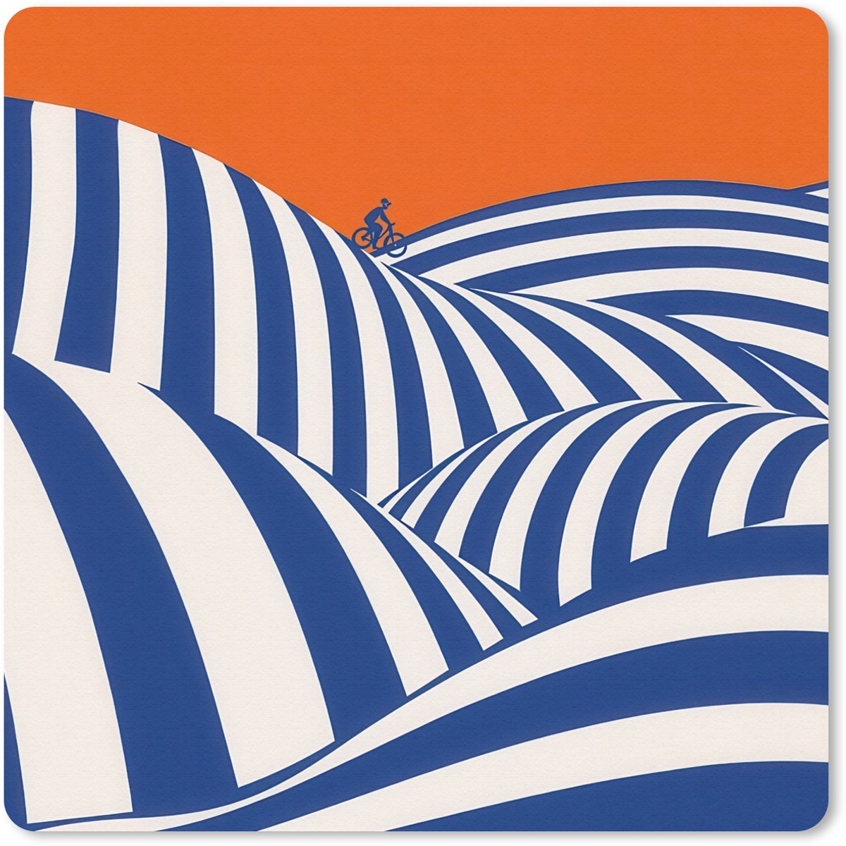 Muismat 20x20 cm - Mousepad Fietser - Heuvels - Strepen - Blauw - Muismatten