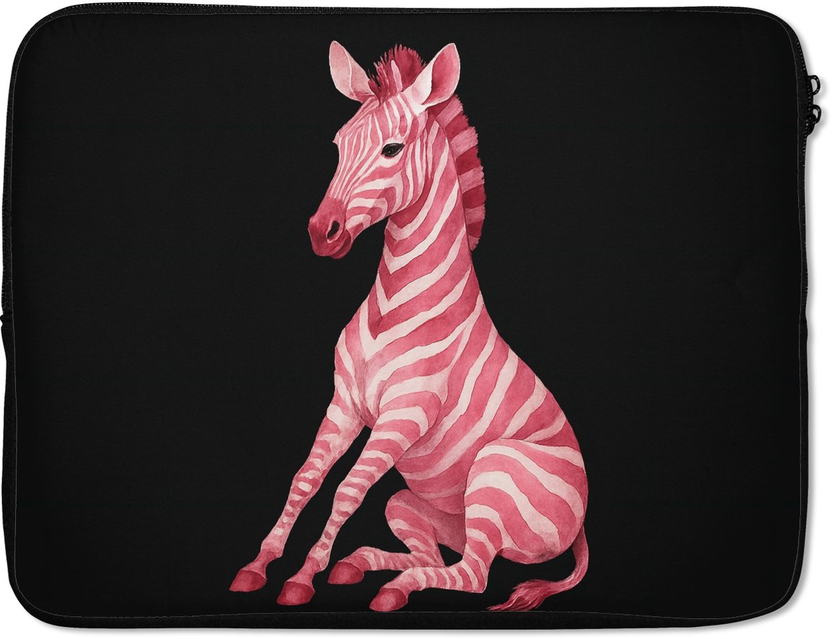 Laptophoes 15.6 inch - Zebra - Roze - Gestreept - Laptop sleeve - Binnenmaat 37x26 cm - Zwarte achterkant