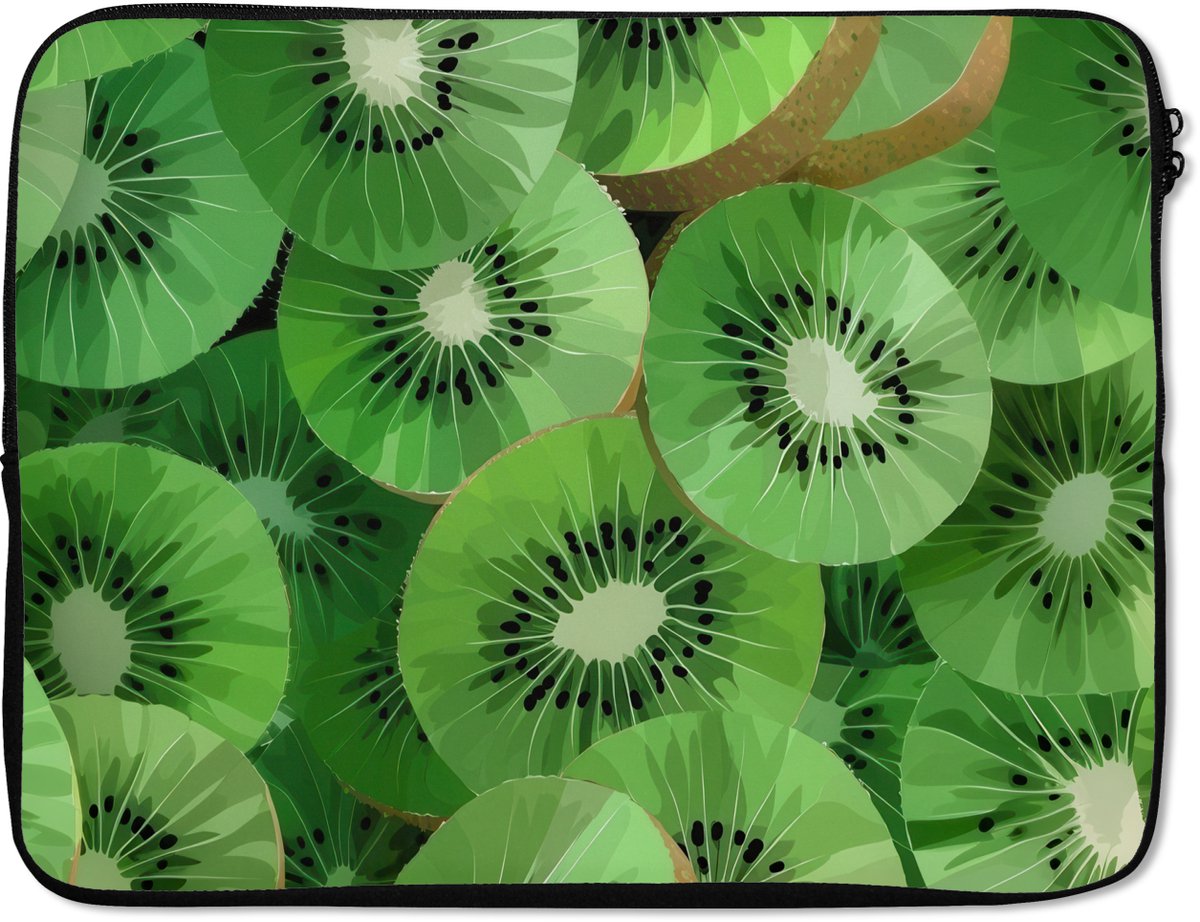 Laptophoes 15.6 inch - Kiwi - Groen - Pitten - Laptop sleeve - Binnenmaat 37x26 cm - Zwarte achterkant