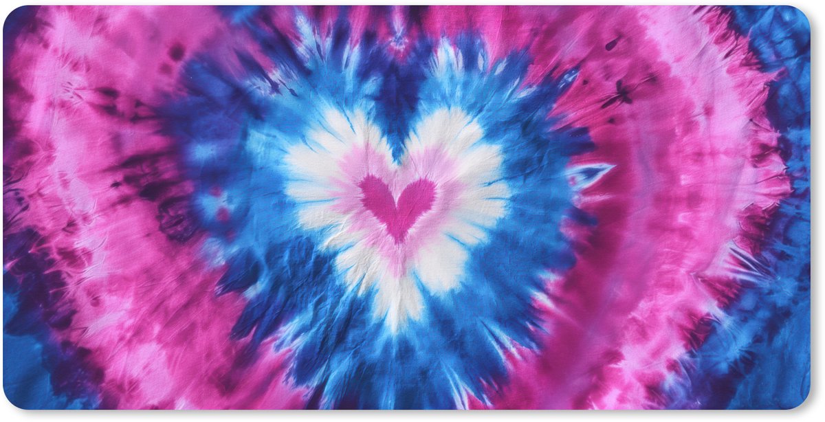 Muismat XXL 100x50 cm - Bureau onderlegger - Bureau mat Hartvormig - Tie dye - Paars - Bureaumat - Gaming mousepad xl - Bureaulegger groot - Computer deskmat