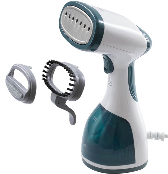 Tomado TSH1201W - Kledingstomer - Handstomer - Ontkreuker – Stoomapparaat kleding - Incl. 2 opzetborstels - Stoomreiniger – Stomer - Wit/turquoise
