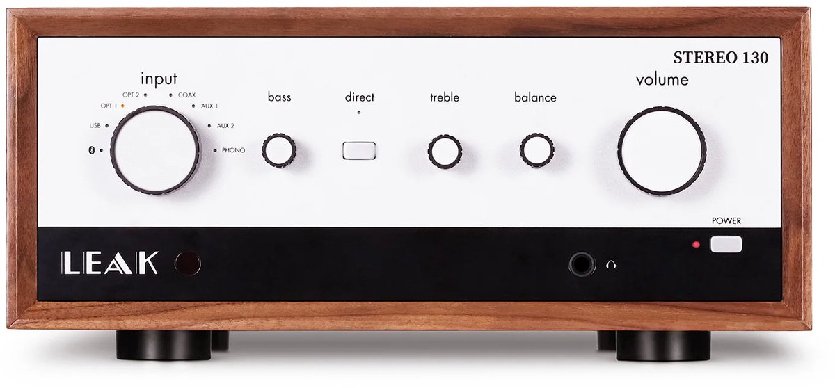 Leak Stereo 130 Versterker – Bluetooth streaming - MM phono-ingang - Verfijnde Audiokwaliteit - Walnoot