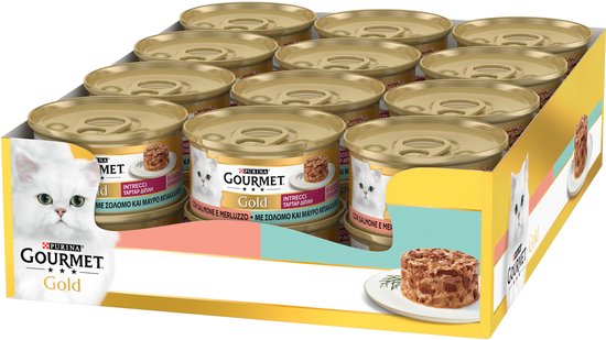 Gourmet Gold Hartig Torentje DUO - Kattenvoer Natvoer - Zalm & Koolvis - 24 x 85 g