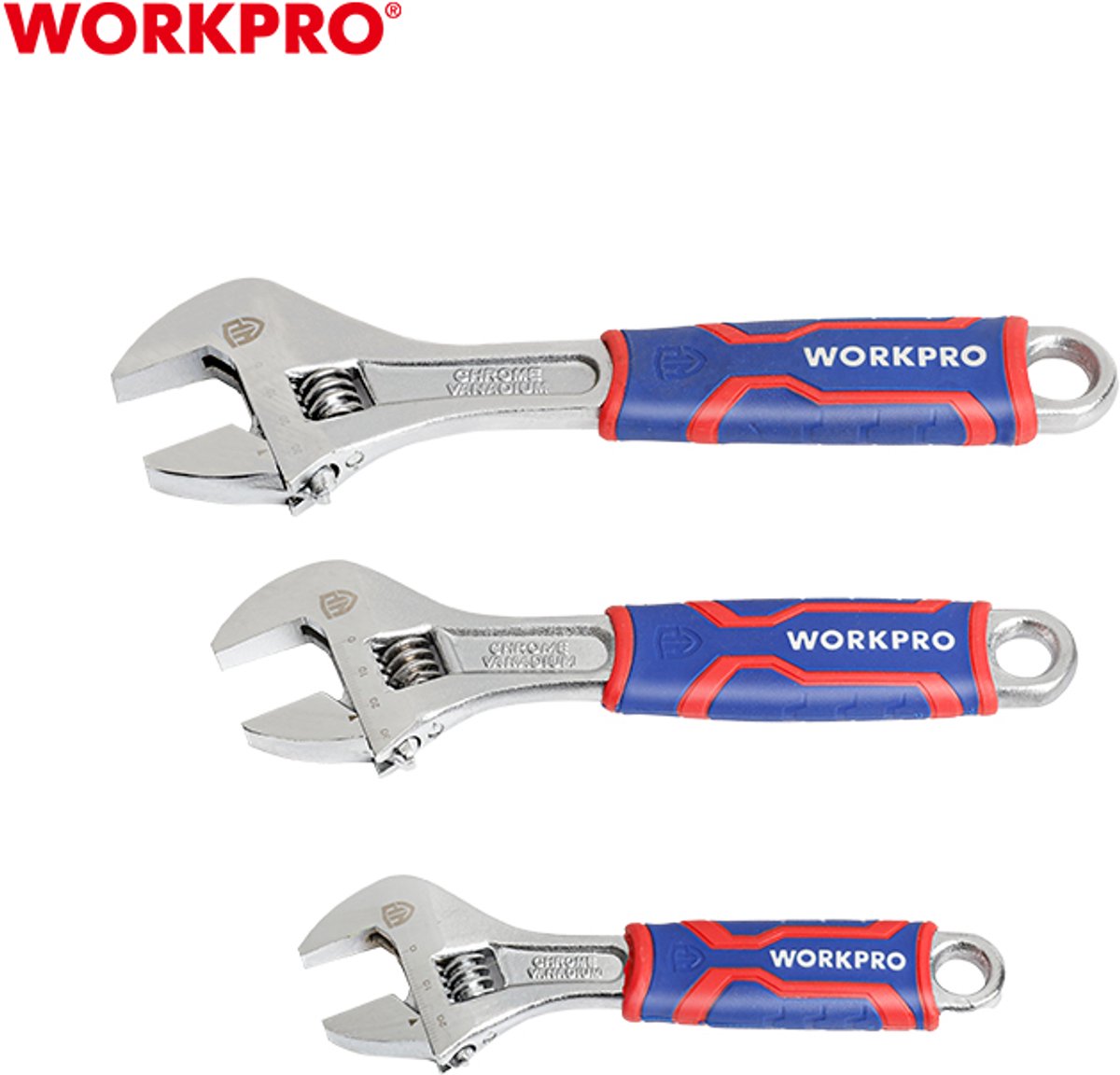 WORKPRO WP202515 – 3-delige Verstelbare Moersleutelset – CR-V Staal – 150 mm, 200 mm & 300 mm – Professioneel Handgereedschap