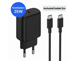 Xtronic 25W USB-C Snellader Zwart – Inclusief 2m USB-C naar USB-C Kabel – Geschikt voor Samsung Galaxy S21/S22/S23, iPhone 15/16/17, iPad en USB-C toestellen