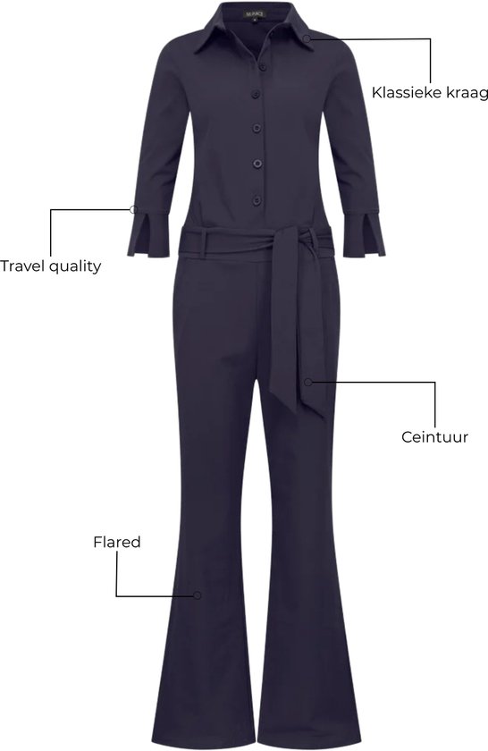 Mi Piace Travelstof Jumpsuit Flared - Comfort & Kreukvrij - Navy - Maat XS/34 - 202154