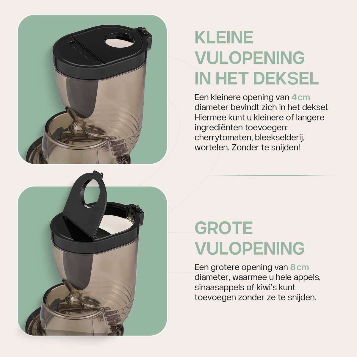 4SWISS Slow Juicer BM202, 200 W, 40 tpm, Reverse-functie, EasyClean, XXL-opening, Zwart thumbnail 3