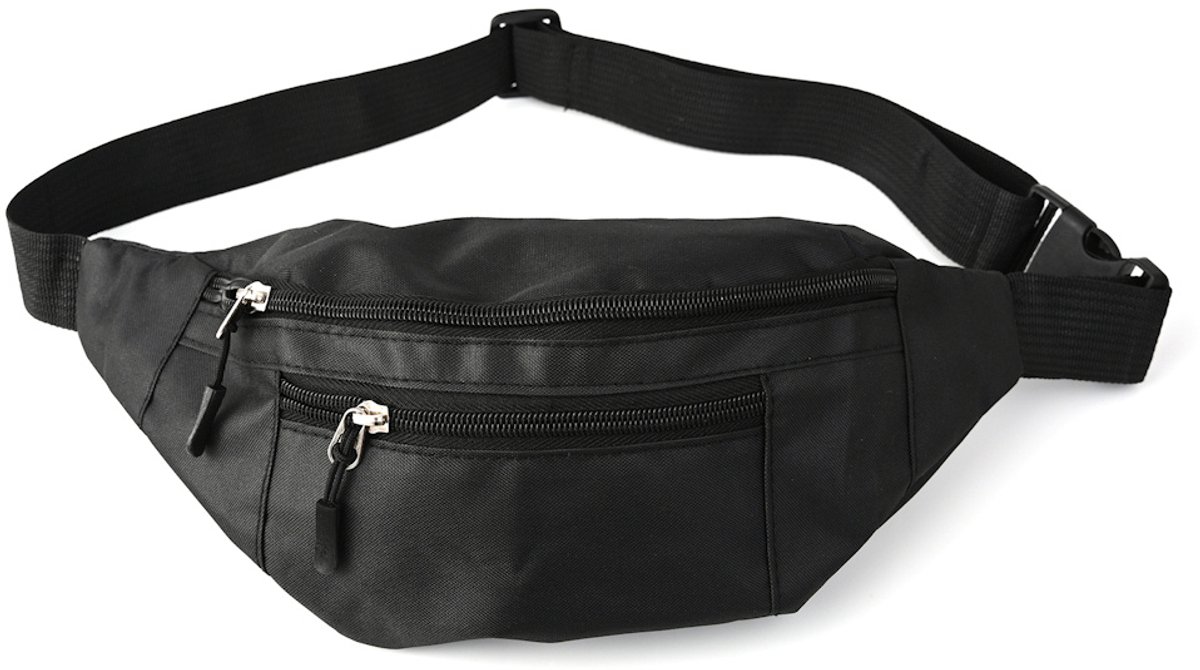 Decopatent - Heuptas - Met 3 Vakken en Ritssluiting - Buideltas Festival, Wandelen & Sport - Money Belt - Unisex Heuptasje Heren & Dames - Compact Outdoor Buideltasje - Afm. 32x10x15 Cm - Kleur: Zwart