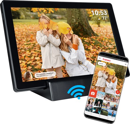 Denver Digitale Fotolijst 10.1 inch - Draadloos - Incl. Oplaadstation - HD - Frameo App - Fotokader - WiFi - IPS Touchscreen - 16GB - PFF1070B