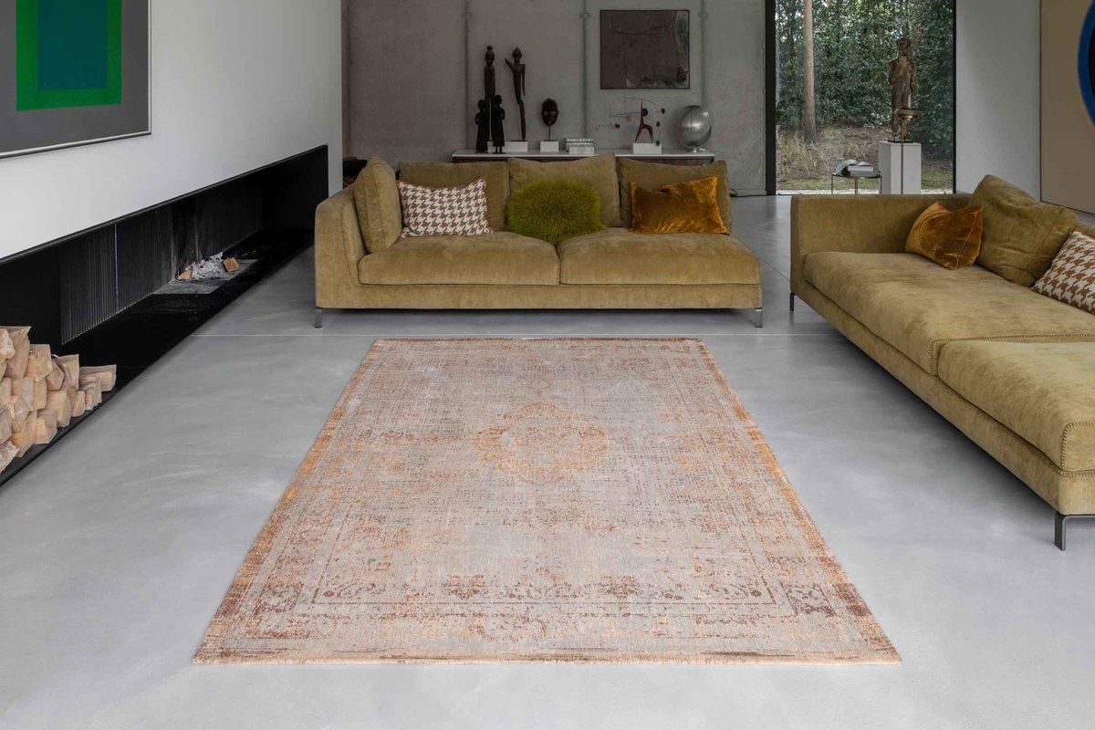 Wasbaar Binnen & Buiten Vloerkleed - Louis De Poortere Medallion Salmon - Laagpolig Tapijt - Gerecycled PET - Made in Belgium - Circulair geel, foto 2