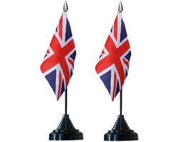 Vlag Engeland/uk tafelvlaggetjes - 2x stuks - 10 x 15 cm vlag - zwarte standaard - Supporters - Sport - Fans - England/uk