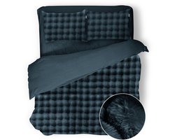 Eleganzzz Dekbedovertrek Shiny Bubble Pom Pom Flanel Fleece - Steel Blue - Dekbedovertrek 240x200/220cm - 100% flanel fleece - Lits Jumeaux dekbedovertrekken - 240x220cm - Teddy Dekbedovertrek - Fluffy Dekbedovertrek - Effen Dekbedovertrek