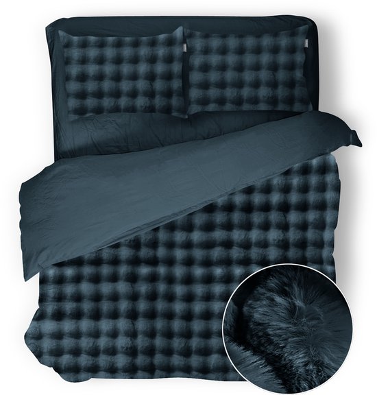 Housse de couette Eleganzzz en flanelle polaire brillante à Bubble - Blue acier - Housse de couette 240x200/220cm - 100% flanelle polaire - Housses de couette doubles - Housse de couette moelleuse