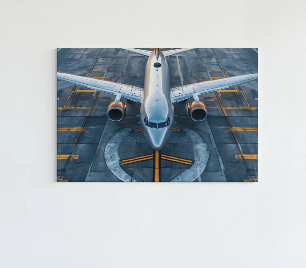 Trendex Global Canvas Schilderij – Vliegtuig op Startbaan – Moderne Wanddecoratie - 120x80x2 cm Grijs