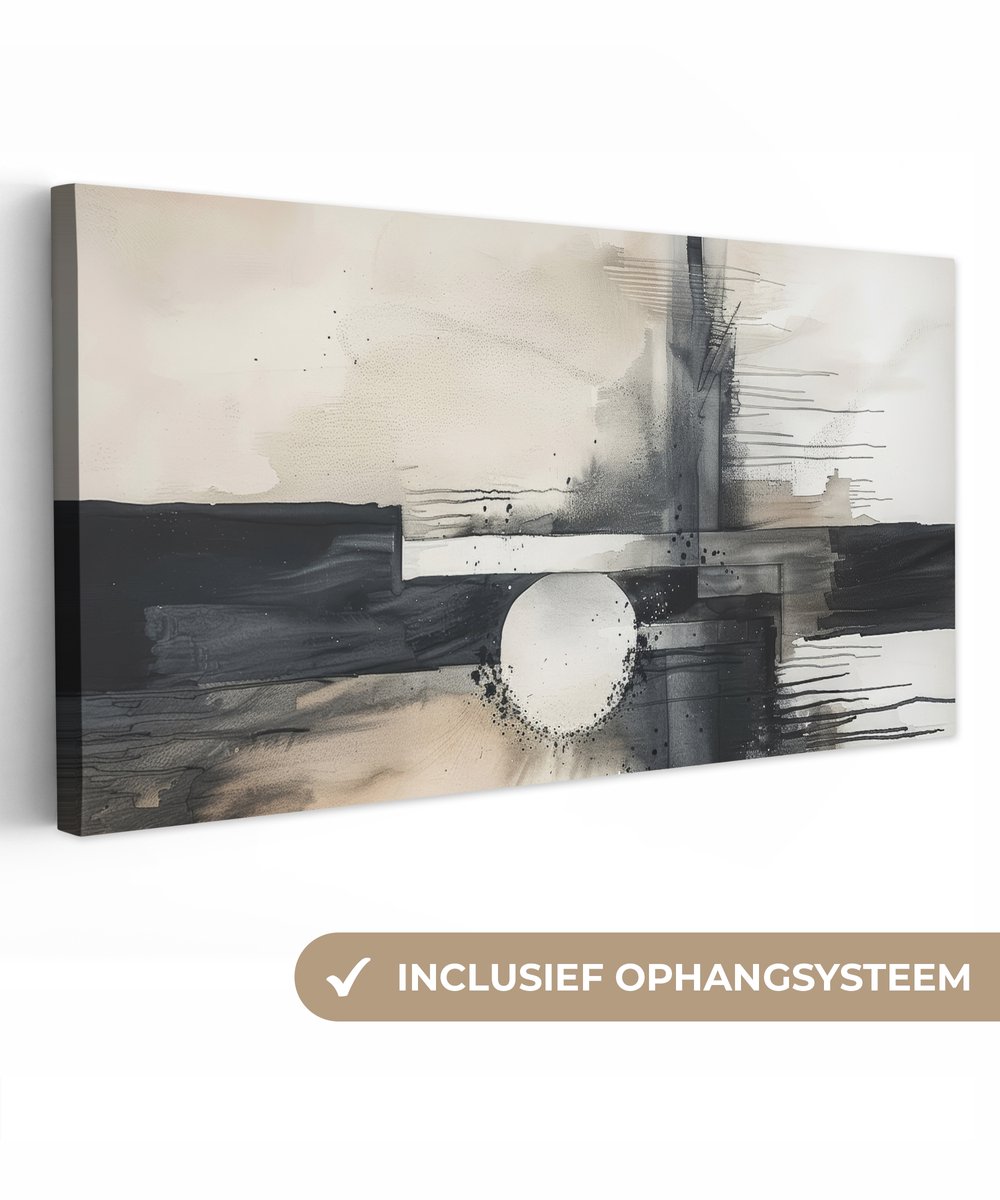 Canvas schilderij 300x140 cm - Wanddecoratie Abstract - Zwart wit - Verf - Modern - Muurde