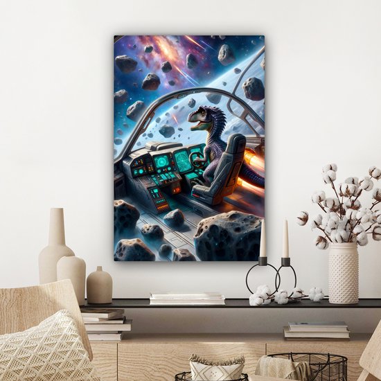 Peinture sur toile 40x60 cm - Décoration murale Dino - Espace - Garçons - Décoration murale murale chambre ado - Décoration chambre pour adolescents - Accessoires chambre jeunesse ado - Tableaux chambre