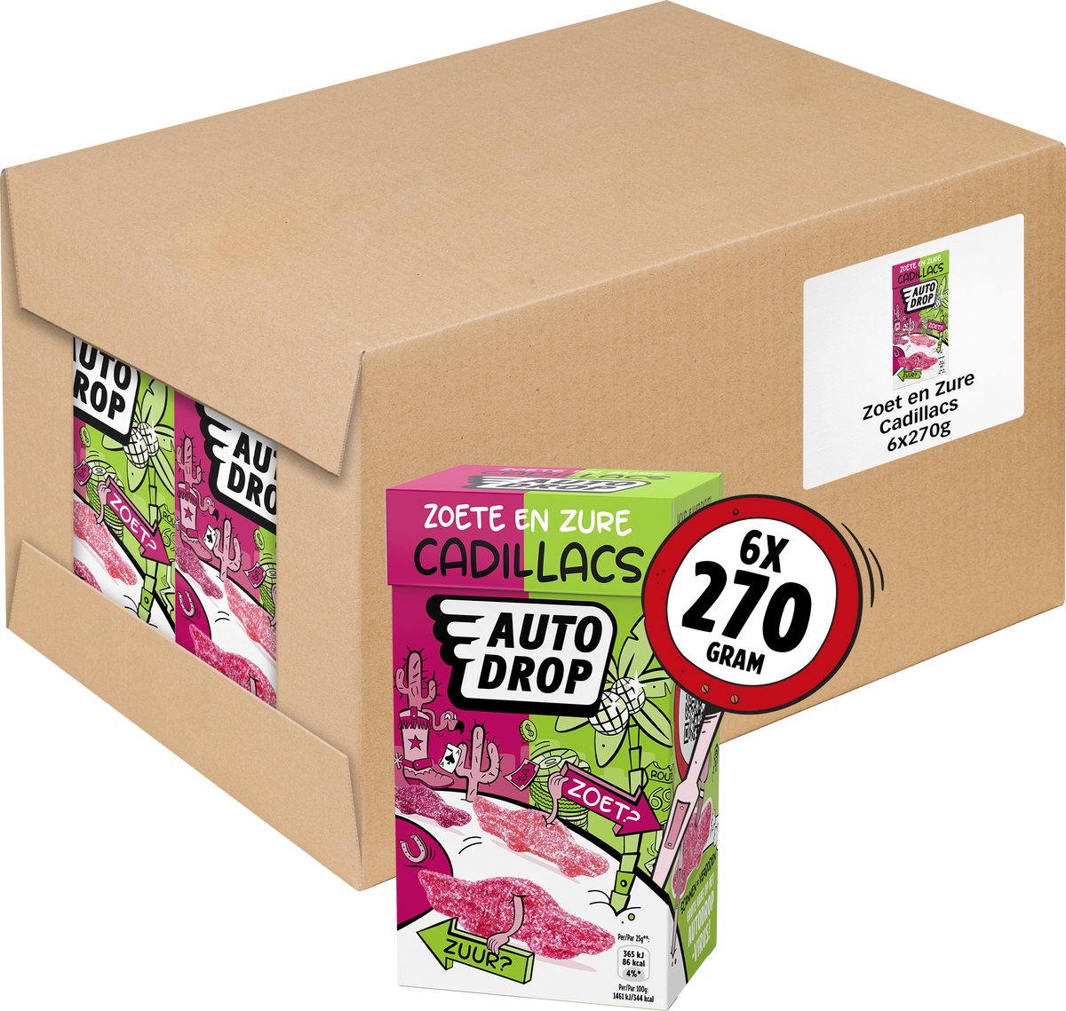 Autodrop - Snoep - Zoete & Zure Cadillacs - 6 doosjes - 270 gram