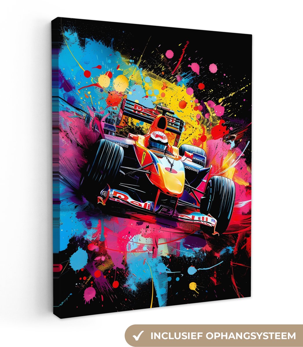 Canvas schilderij 30x40 cm - Wanddecoratie Graffiti - Sport - Auto - Race - Autosport - Muurdecoratie woonkamer - Slaapkamer decoratie - Kamer accessoires - Schilderijen op canvas