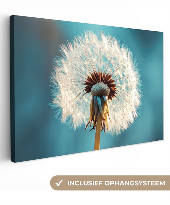 Canvas schilderij 120x80 cm - Wanddecoratie Paardenbloem - Natuur - Bloemen - Blauw - Muurdecoratie woonkamer - Slaapkamer decoratie - Kamer accessoires - Schilderijen op canvas