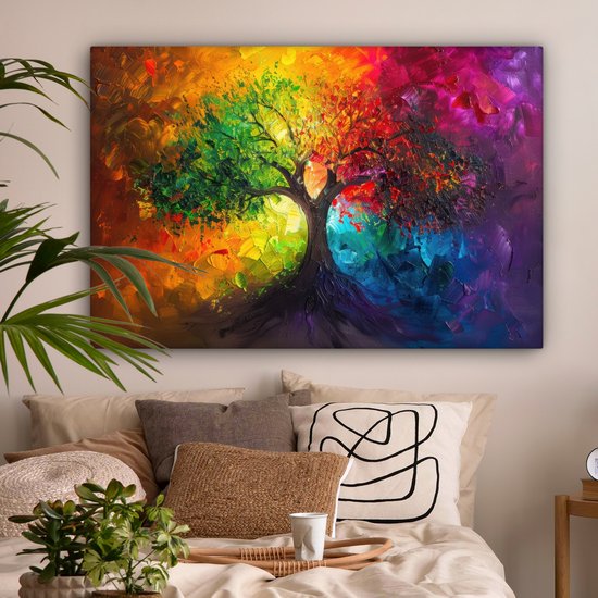 Peinture sur toile 120x80 cm - Décoration murale Arbre - Coloré - Moderne - Abstrait - Décoration murale salon - Décoration chambre - Accessoires de chambre - Peintures