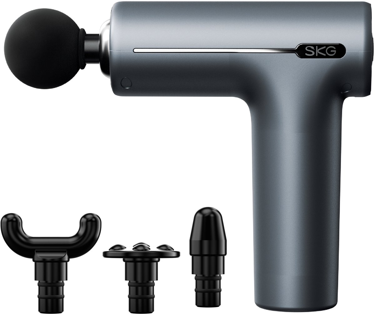 SKG - Draadloze Massage Gun – 6 Snelheden, 4 Koppen & Diepe Weefselmassage - F1 Pro - Grijs