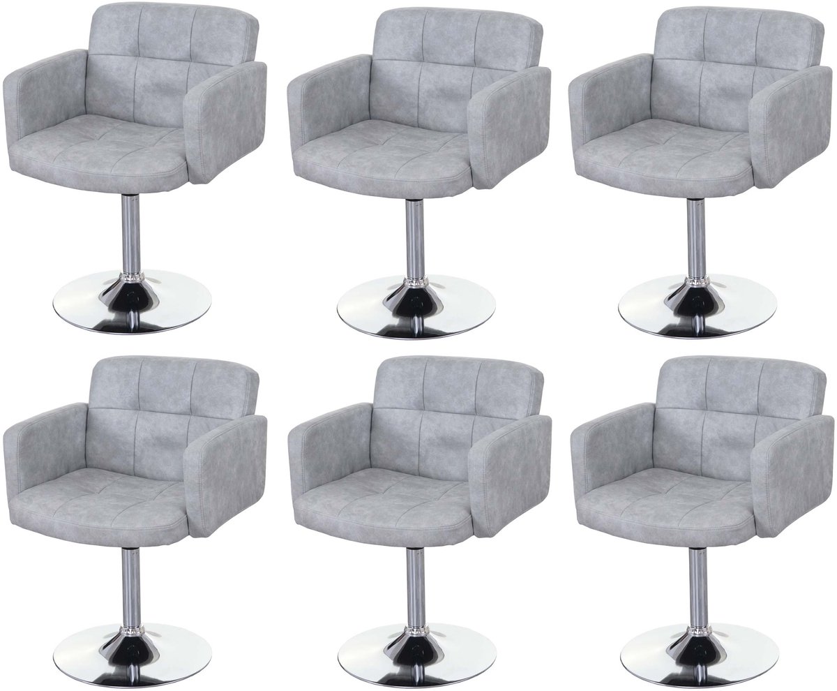 MCW Set van 6 Orlando eetkamerstoelen, draaistoel, imitatie suède chroom MVG-gecertificeerd ~ vintage grijs