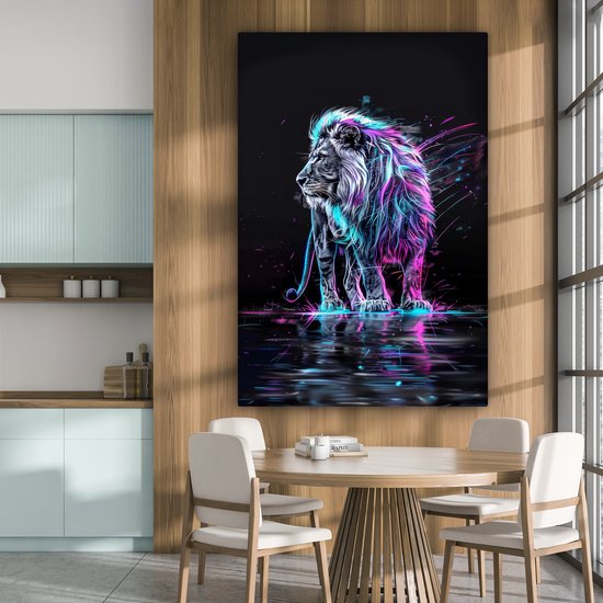 Canvas schilderij 120x180 cm - Wanddecoratie Leeuw - Kleuren - Zwart - Dieren - Muurdecoratie tienerkamer - Kamer decoratie voor tieners - Tiener jeugdkamer accessoires - Slaapkamer schilderijen