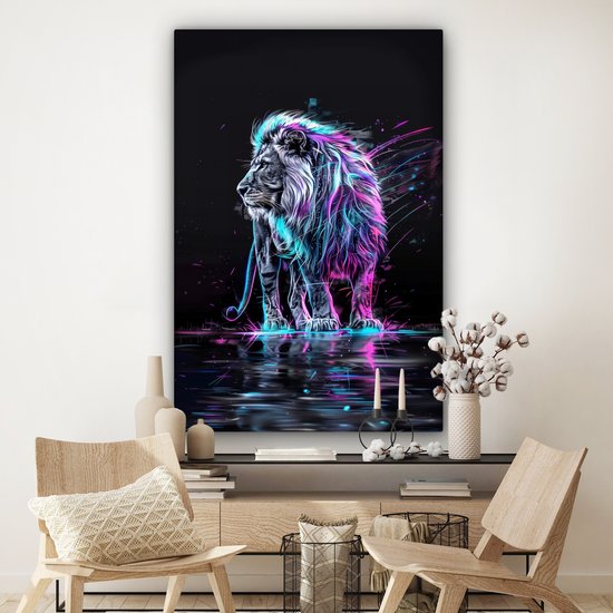 Canvas schilderij 120x180 cm - Wanddecoratie Leeuw - Kleuren - Zwart - Dieren - Muurdecoratie tienerkamer - Kamer decoratie voor tieners - Tiener jeugdkamer accessoires - Slaapkamer schilderijen
