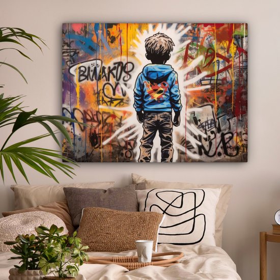 Tableau toile 120x90 cm - Décoration murale Graffiti - Garçon - Couleurs - Street Art - Décoration murale murale salon - Décoration chambre - Accessoires de chambre - Peintures