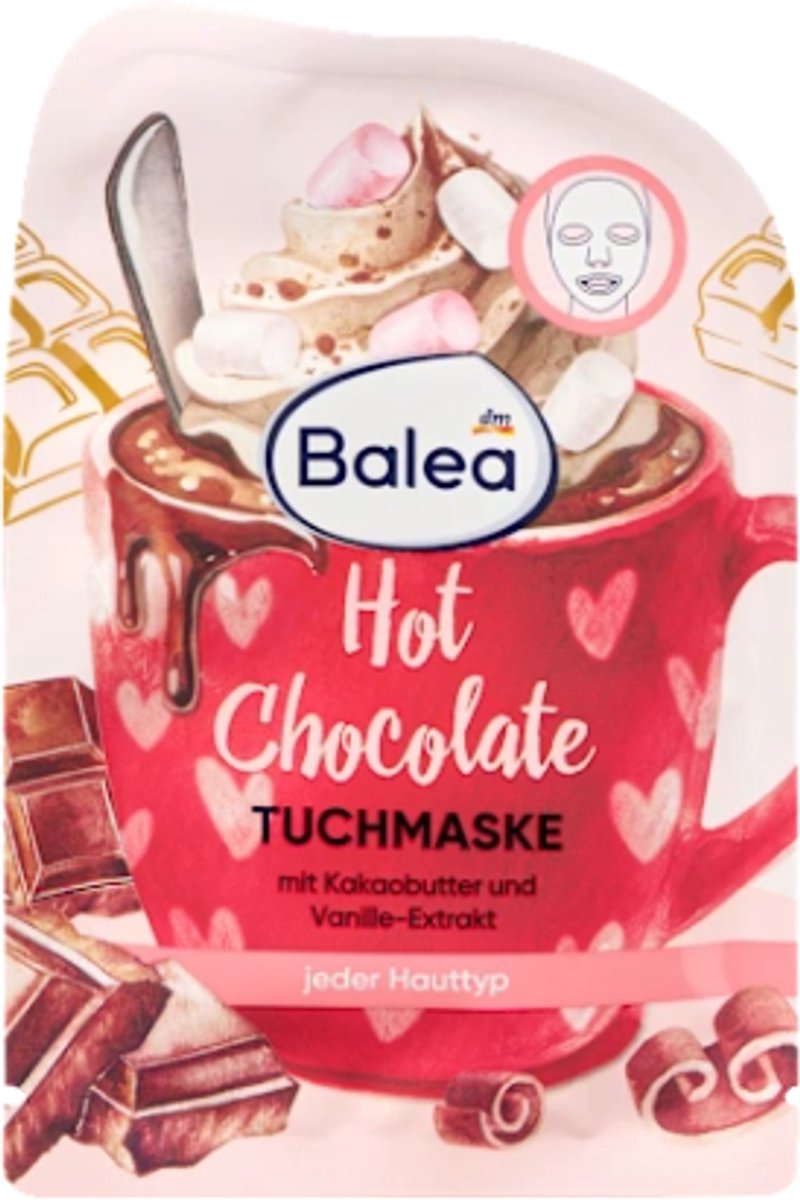 Balea Gezichtsmasker Hot Chocolate | 1 stuk - Vanille-extract & Kakoaboter | Zijdezacht doekje voor optimaal comfort - Limited Edition