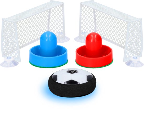 Silvergear Mini Airhockey Spel Voetbal Editie - Hover Ball - Spelletjes Voor Kinderen - Vakantie Speelgoed - Reisspellen - Cadeau voor Jongens en Meisjes - Tafelvoetbal - 6, 7, 8, 9, 10, 11, 12, 13, 14, 15, 16 Jaar - Rood en Blauw