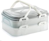 Boîte de transport Nourriture , cupcake, muffin, récipient de party , support à gâteaux 2 x 7 litres avec 2 étages et poignées rabattables, couleur gris