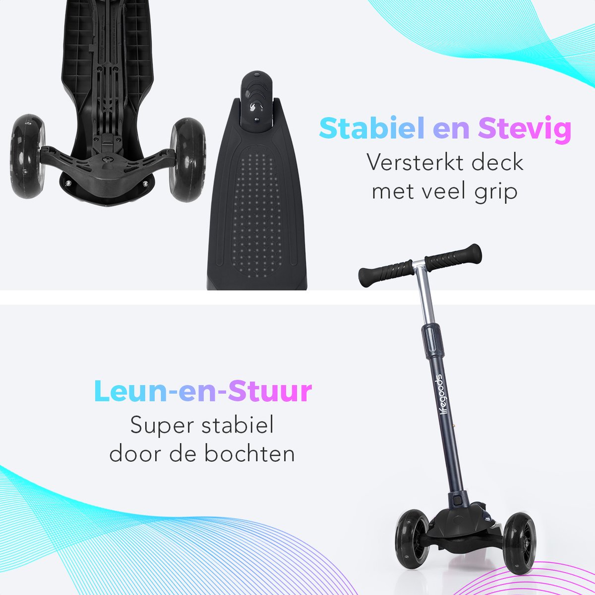 LifeGoods TurboRide Kinderstep - Step 5-8 Jaar - 3 Lichtgevende LED Wielen - Hoogte Verstelbaar - Jongens/Meisjes - Zwart — afbeelding 10