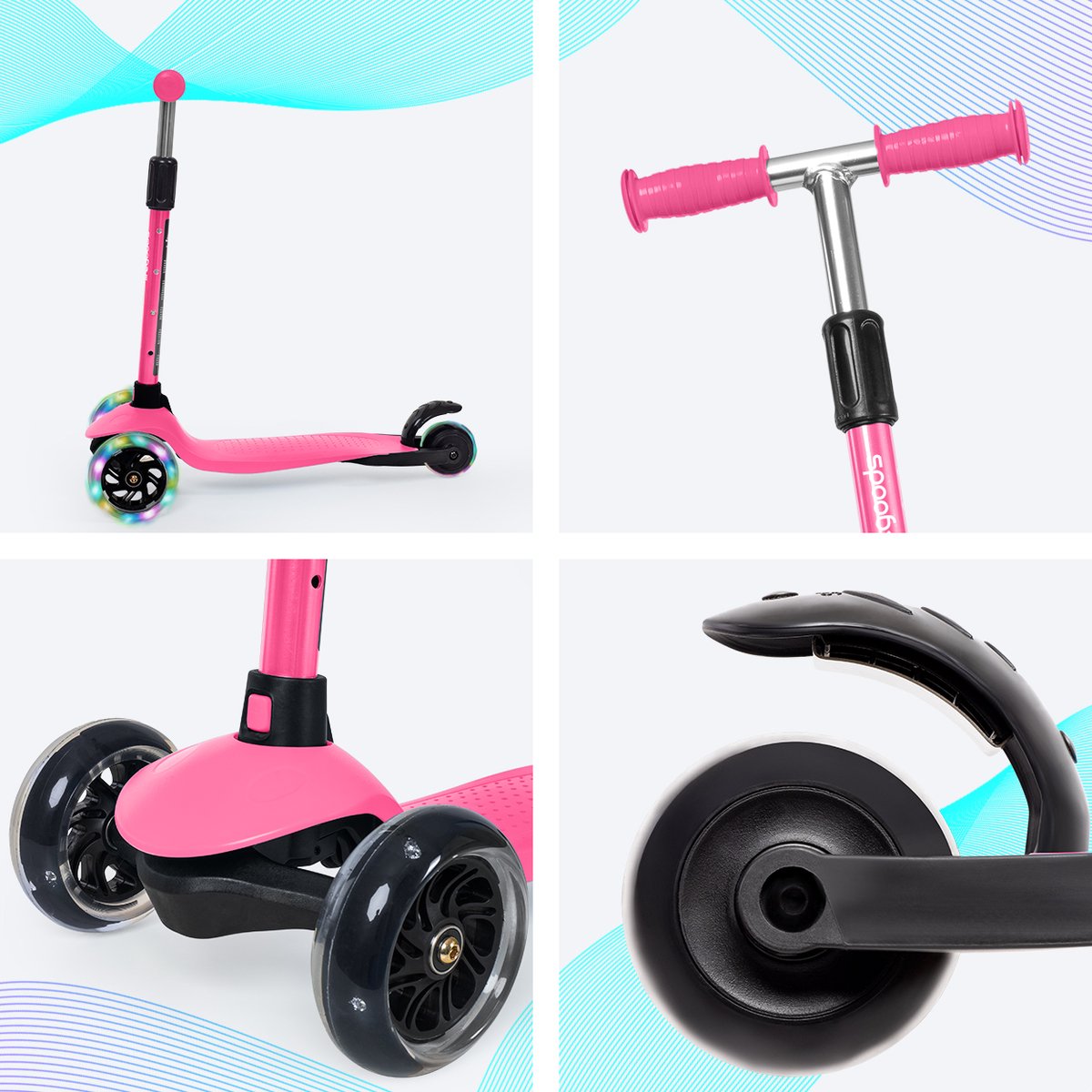 LifeGoods Kinderstep - Step 2-5 Jaar - 3 Lichtgevende LED Wielen - Hoogte Verstelbaar - Jongens/Meisjes - Roze — afbeelding 8