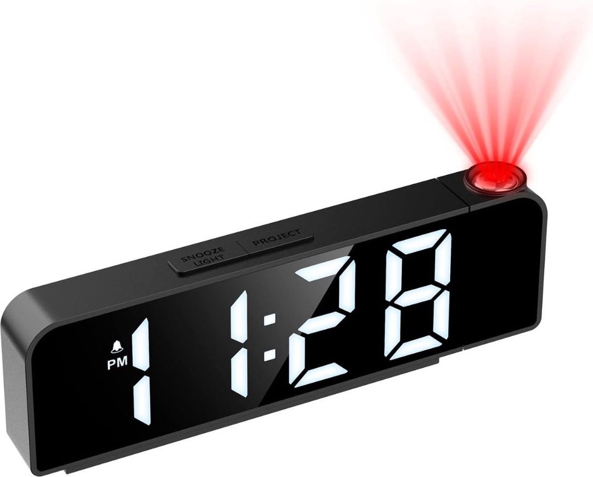 Thuys – Projectiewekker – Digitale Wekker – Wekkerradio Met Projectie – 5 x 5cm – Zwart