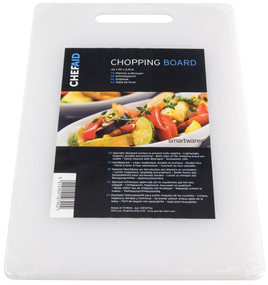 Chef Aid – Snijplank Kunststof – 31 x 18 cm – Antislip – Dubbelzijdig – Vaatwasserbestendig – Hygiënische Snijplank voor Groente, Vlees & Brood – Wit