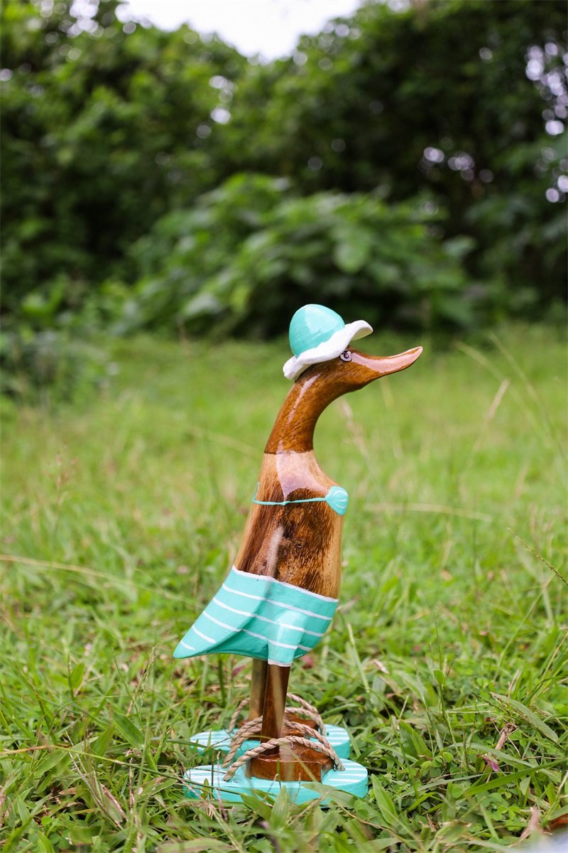 Houten eend Floor S turquoise wit